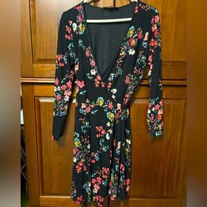 LOFT Floral Long Sleeve Dress - Black and Multicolor